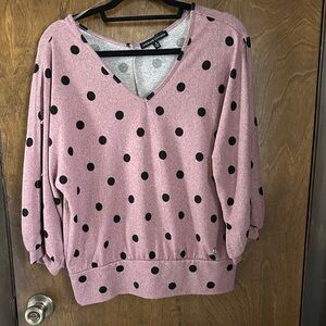 Adrienne Vittadini Purple/Pink Polka Dot Lightweight Sweater